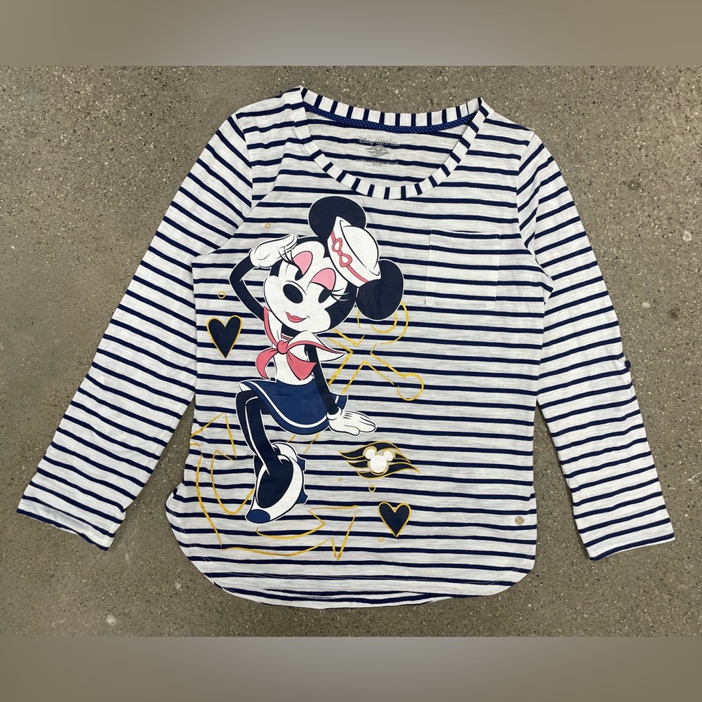 Disney Striped Minnie Mouse Long Sleeve Tee - Navy White Pink Gold